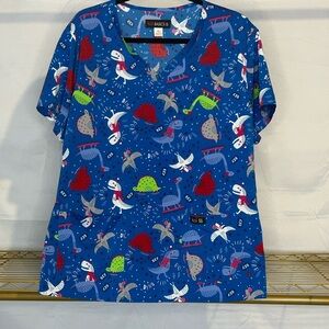 Koi Blue Printed Scrub Top.